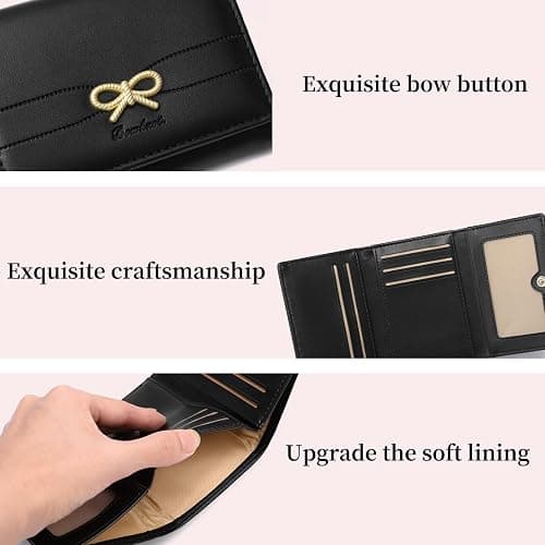 RNIEGA Small Wallets Girls Cute Coquette Bow Wallet Women Aesthetic Credit Card Holder with ID Window, Black thumbnail 6