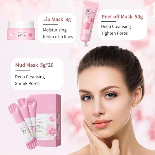 Japan Sakura Skin Care Set for Teen Girls - Evolvique Skin Care for Teens 10-12 - Skincare for Girls 10-12 - Skin Care Kit Gift Set for Women with Cleanser,Serum,Cream(One Size, 8PCS Sakura Scent) thumbnail 3