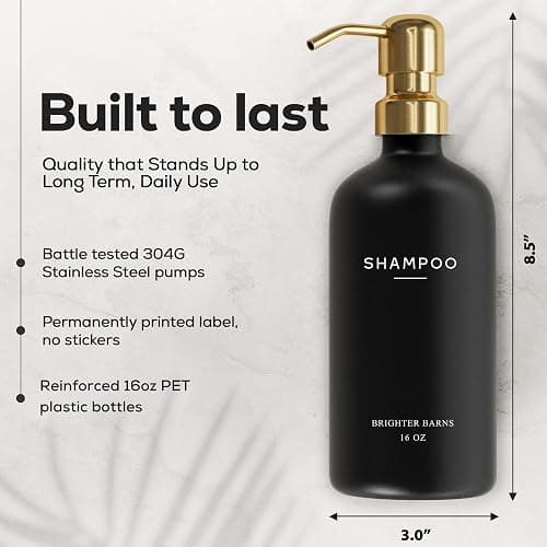 Luxury Shampoo and Conditioner Dispenser Set by Brighter Barns - Black and Gold Shower Soap Dispenser Set - Refillable Body Wash & Shampoo Bottles - Luxury Bathroom Decor for Spa, Airbnb (Black Gold) thumbnail 2