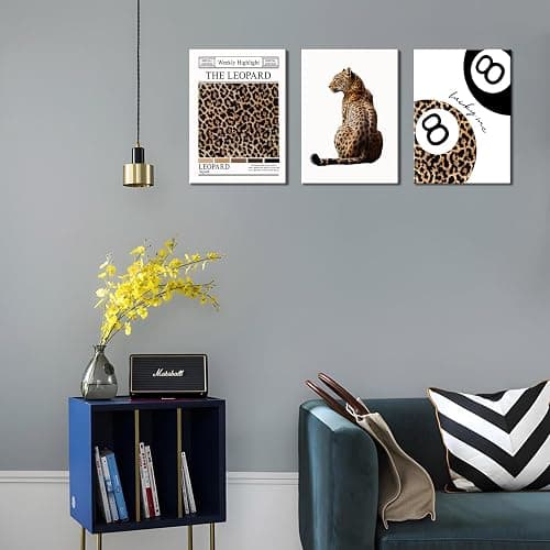 Set of 3 Trendy Leopard Canvas Wall Art Funky Lucky 8 Ball Posters Prints Preppy Room Aesthetic Cheetah Wall Decor Pictures for Girly Bedroom Apartment Dorm 16x24in thumbnail 8