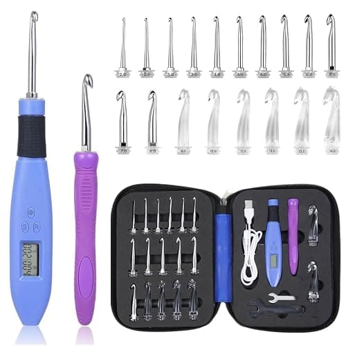 Foxyoo Ergonomic Crochet Hook Set, 18 Interchangeable Metal and Plastic Tips 2.0-14.0mm, Light Up Handle with Counter, Travel Case for Knitting, Crafting, Arthritis, Beginners, Enthusiasts - Image 1