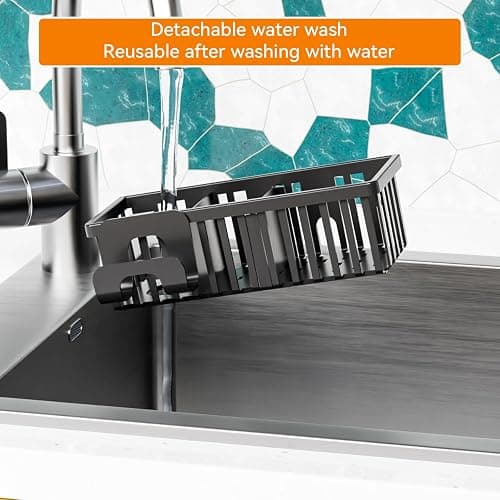 Yieach Black In Sink Sponge Holder for Kitchen Sink Organizer,3-In-1 In Sink Caddy with Suction Cups,Plastic Scrub Brush and Sink Ccrub Holder,New Home Must Haves Sponge Caddy,Dish Soap Rack,Dispenser thumbnail 7