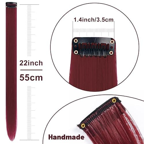 TOFAFA 22 inch Burgundy Hair Extensions, Colored Party Highlights Clip in Synthetic Cherry Red Hair Extensions, Colorful Long Straight Hairpieces for Girls Women Kids Favor Gift(10 PCS Wine Red) thumbnail 4