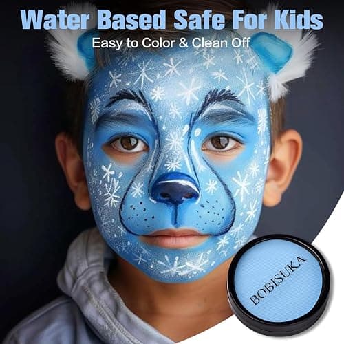 BOBISUKA Light Blue Face Body Paint, Water-Based Face Painting Kit & Body Paints, Kids Adults Facepaint for Halloween Sally Avatar Corpse Bride Smurf SFX Makeup, Costume Cosplay Party Theater & Stage thumbnail 4