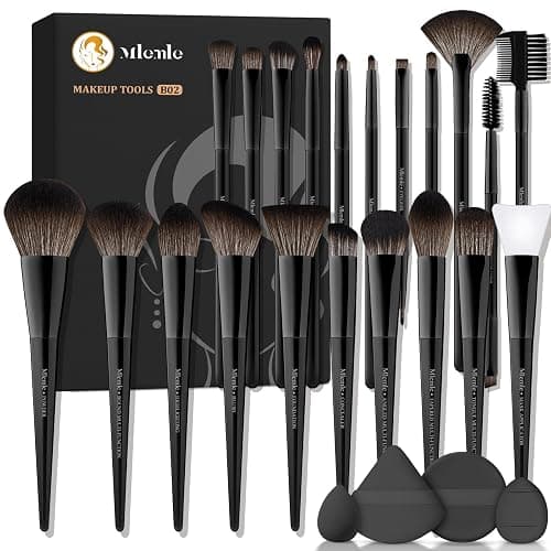 Makeup Brushes Set, Mlemle Professional 25 Pcs Makeup Kit, Include Powder Foundation Concealers Blush Eye shadows 21 Pcs Makeup Brushes and 2 Powder Puff, 2 Makeup Sponge(B02-EmberBlack) - Image 1