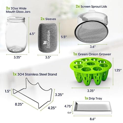 Premium Seed Sprouting Kit & Green Onion Regrower – 2 Wide-Mouth Mason Jars with Sprout Lids, Stainless Stand, Drain Tray, Blackout Sleeves & Cleaning Brush for Broccoli, Alfalfa & Mung Beans thumbnail 3