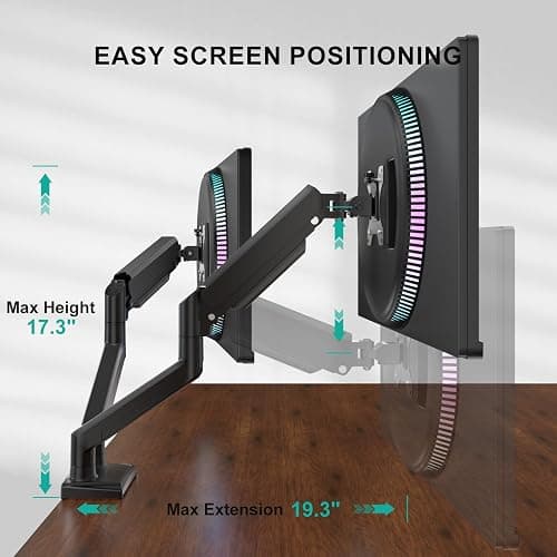 WALI Dual Monitor Stand for 13-32 inch Computer Screens, Dual Monitor Arms for 2 Monitors Holds up to 22 lbs, Height Adjustable Dual Monitors Mount, VESA 75x75/100x100mm (GSMP002N), Black thumbnail 4