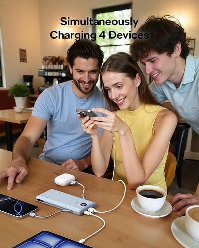 VEGER All in One Travel Portable Charger with Built-in AC Plug & Cables, 10000mAh Slim Power Bank Battery Pack, 15W Fast Charging Compatible with iPhone, Samsung, Android-White thumbnail 3