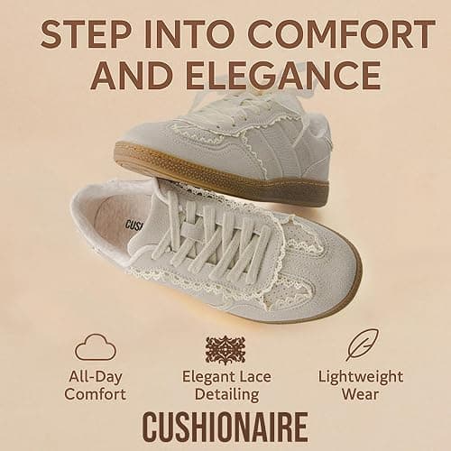 CUSHIONAIRE Belinda Women’s Lace Detail Casual Sneakers – Elegant Ribbon Lace-Up Shoes with Memory Foam thumbnail 7