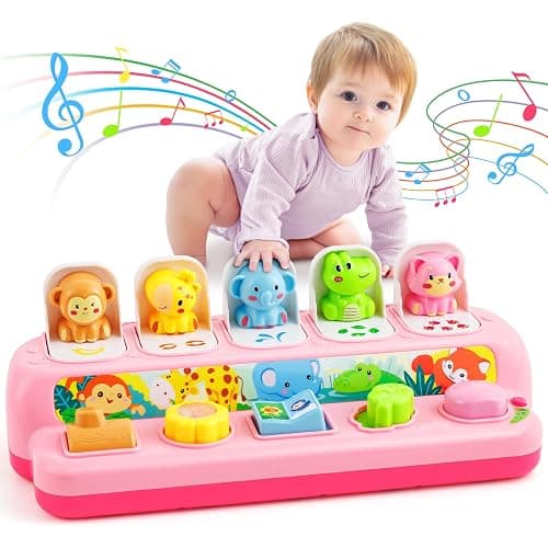 Duchong Toys for 1 Year Old Girls, Interactive Pop Up Toy with Music & Light, Montessori Learning Toys for Infant Baby Toddler 9-12-18 Months, First 1st Birthday Gifts for Girls Boys - Image 1