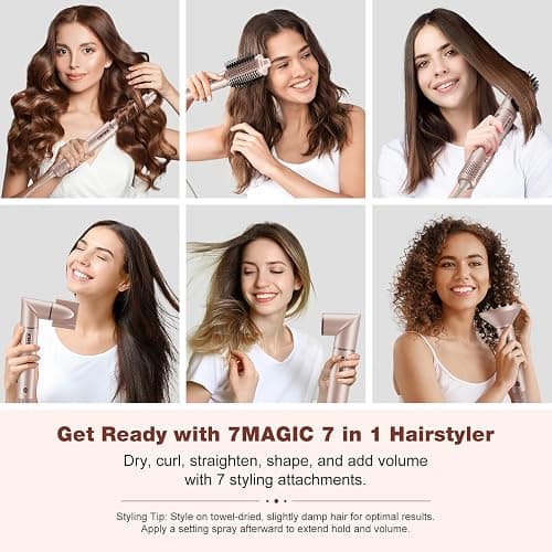 7MAGIC 7 in 1 Hair Styler & Hair Dryer Brush, 110,000 RPM High-Speed Blow Dryer with Negative Ions for Frizz-Free Styling Fast Drying Curling Volumizing Straightening, Hot Air Styler with Travel Case thumbnail 2