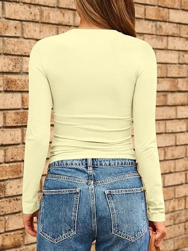 AUTOMET Womens Crew Neck Long Sleeve Shirts Compression Underscrubs Tops | Gym to Street, High Stretch, Buttery-Soft, Pairs with Jeans or Skirts, Travel Ready Staple, Versatile Layering Staple thumbnail 4
