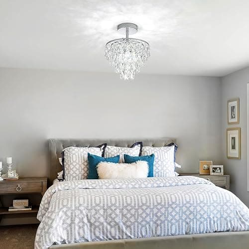 Small Crystal Chandelier Crystal Ceiling Lights Flush Mount Hallway Light Fixtures Silver Ceiling Lamp for Bedroom Closet Foyer Kitchen Bathroom thumbnail 4