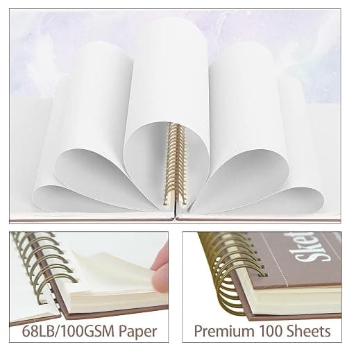 Crehatos 9" x 12" Sketch Book, Top Spiral Bound Sketch Pad, 100 Sheets 68lb/100gsm Drawing Paper, 1 Pack thumbnail 5