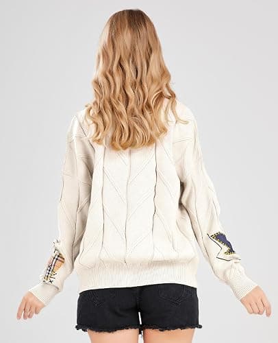 Women's Cable Knit Long Sleeve Open Front Cardigan Sheep V-Neck Button Down Embroidery Wool Blend Sweater Coat Outwear thumbnail 3