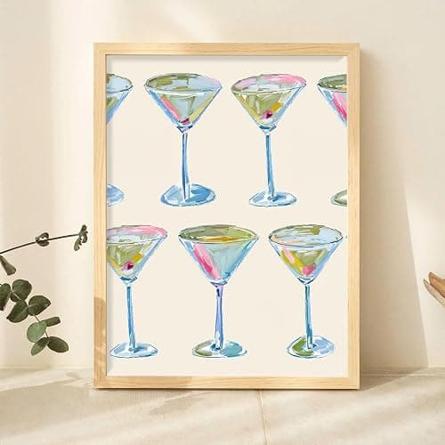 Trendy Cocktail Art Print Martini Glasses Wall Art Modern Bar Cart Decor Preppy Aesthetic Canvas Prints Modern Watercolor Painting for Living Room Bedroom Kitchen Bar Dorm Home Decor 12"x16" Unframed thumbnail 2