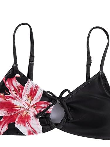 COZYEASE Girls' 2 Piece Ditsy Floral Print Knot Front Ruched Triangle Bikini Swimsuit thumbnail 5