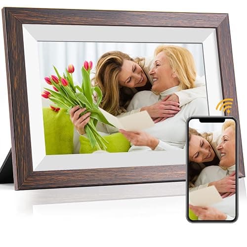 Frameo 10.1 Inch WiFi Digital Picture Frame with Frameo App, IPS Touch Screen HD Electronic Digital Photo Frame, Share Photos & Videos Instantly, Auto-Rotate Digital Picture Frame, Brown Wood - Image 1