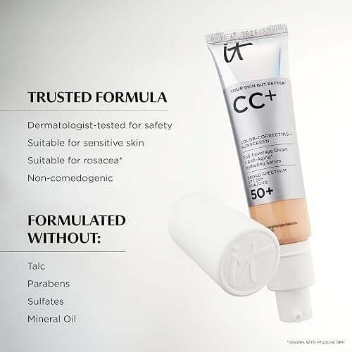 IT Cosmetics CC+ Cream with SPF 50+ Full Coverage Foundation Natural Finish | Color Correcting Foundation + Concealer - Anti-aging Hydrating Serum, Hyaluronic Acid + Niacinamide, Perfect for Mature Skin thumbnail 12