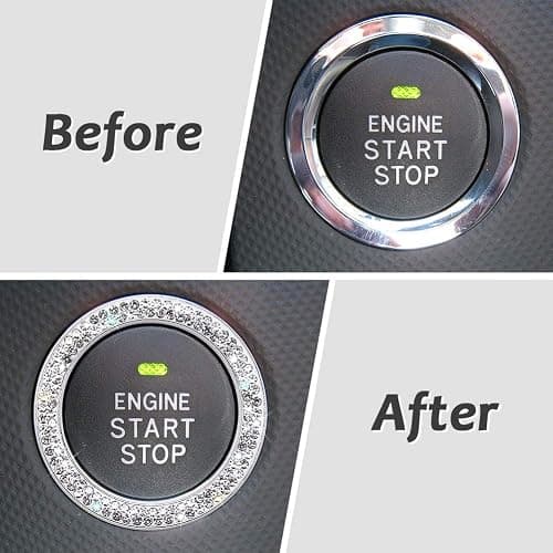 ToBeQueen Car Bling Ring Crystal Car Stickers Rings Womens Car Decals,2Pcs Push Start Button Bling Ignition Ring Sticker,Bling Car Interior Accessory for Women,Silver thumbnail 2
