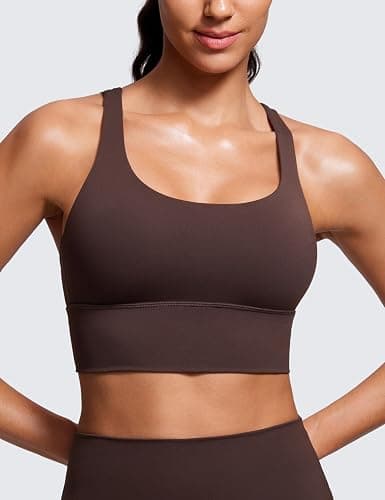 CRZ YOGA Naked Feeling Strappy Longline Sports Bras for Women - Medium Impact Criss Cross Yoga Padded Workout Crop Top thumbnail 2