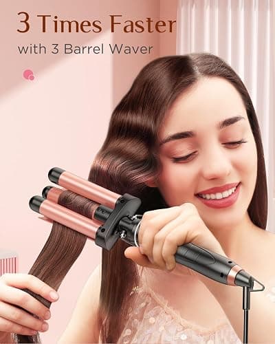 5 in 1 Wand Curling Iron-Kinked Curling Wand Set with Flat Iron Hair Straightener, 3 Barrels Hair Crimper, 3 Ceramic Curling Irons (0.35"-1.25"), 2 Temps Fast Heat Hair Waver Curler with Glove & Clip thumbnail 2