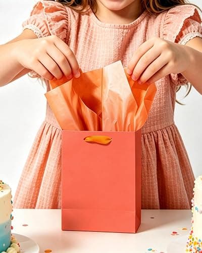 qiqee 10PCS Pink-Orange Mini Gift Bags with Tissue Paper Handles 6.3"x4.7"x2.4" Small Size Present Party Favor Bags（ Tissue Paper ） thumbnail 8