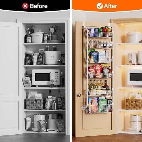 Delamu Large Over the Door Pantry Organizer, 6-Tier Metal Pantry Door Organization and Storage for Easy Install, Hanging Spice Rack Seasoning Shelves for Cabinet & Kitchen, D6.7xW17.5xH53.7 in, White thumbnail 5