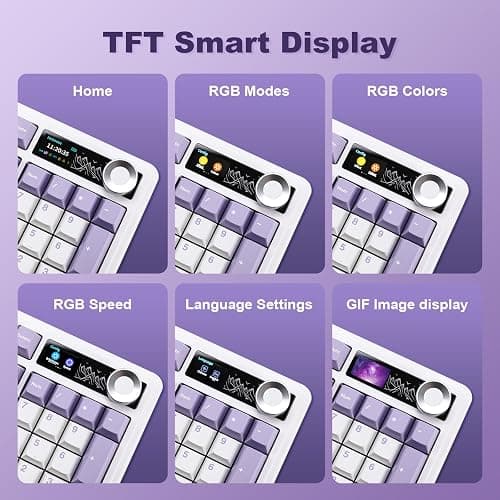 MIKIBY AJAZZ AK980 Mechanical Keyboard, Creamy & Thocky with Smart Display & Knob, 98% Wireless Tri-Mode BT/2.4G/USB-C, Hot Swappable, RGB Light for Win & Mac (Purple, Murad Switch) thumbnail 5