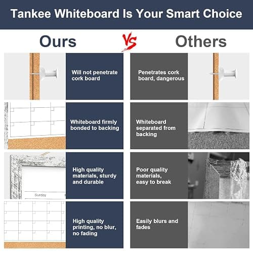 Dry Erase Calendar for Wall, 17x13 Inches Whiteboard Calendar Cork Board Combo, Magnetic Small White Board with Wood Framed, Hanging Dry Erase Board for Office Kitchen Home Planner Memo thumbnail 5