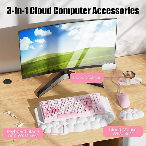 Ergonomic Wrist Rest for Keyboard and Mouse, Soft Memory Foam Cloud Keyboard Stand Pad with Wrist Rest Set with Non-Slip Silicone Base, Easy Typing, Pain Relief, Comfort for Office, Work, Gaming thumbnail 4