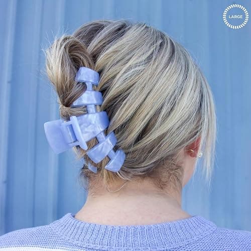 TELETIES - Large Classic Hair Clip - For Thick to Super-Thick Hair - Claw Clips for Women - Strong Grip, Bendable Teeth, Comfortable Curved Design - For All Hair Textures - Spring - Blue Lagoon thumbnail 5
