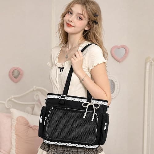 Ita Bag Cute Y2k-Style Itabag with a Transparent Display Window, Lace Shoulder Bag for Anime Badges, Pins and Charms thumbnail 2