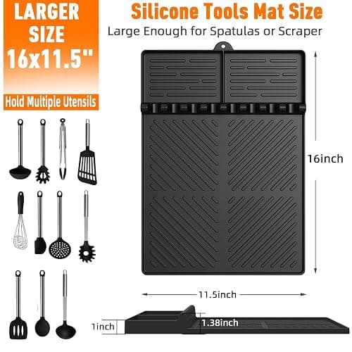 Silicone Grill Mat Compatible with Blackstone, Black | Silicone Griddle Tools with Drip Pad, Spatula Mat, For Outdoor Grill Kitchen Counter thumbnail 2