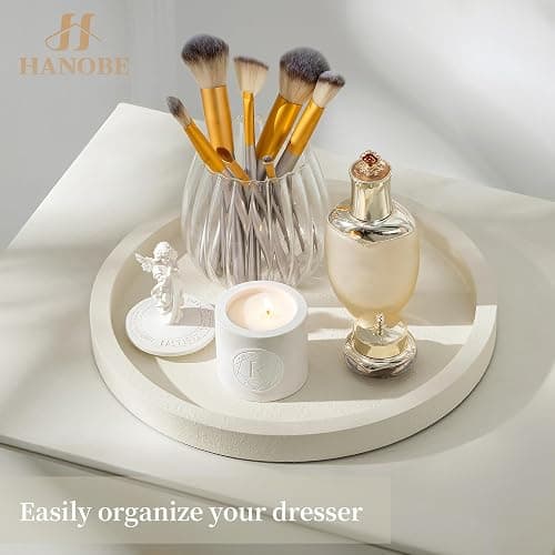 Hanobe Decorative Tray for Coffee Table: Round Ottoman Tray for Living Room 12" Modern Dining Table Organizer Decor Dresser Display Entryway Countertop Cream White thumbnail 8