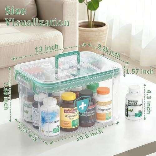 ANYPROLUS 15QT Clear Medicine Organizer Box with Handle, Plastic Medicine Container with Tray First Aid Box Empty, Thickened Medicine Storage Organizer Multipurpose Medication Organizer Storage thumbnail 2