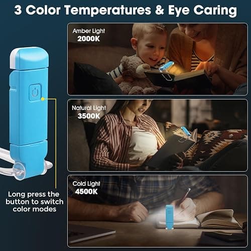 VZZNN 12 Pack Reading Light,Rechargeable Book Light for Reading in Bed,Clip-On Book Lights with 3 Color Temperature,Bulk Gifts for Book Lovers Kids Adults（Multicolor） thumbnail 4