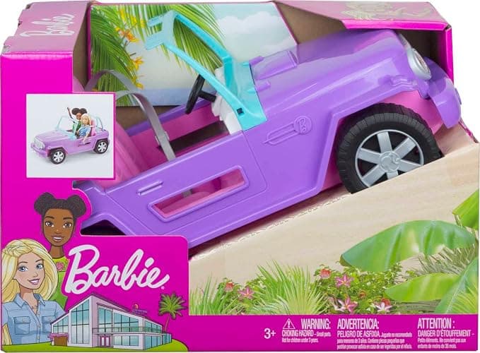 Barbie Toy Car, Doll-Sized SUV, Purple Off-Road Vehicle with 2 Pink Seats & Treaded, Rolling Wheels thumbnail 6