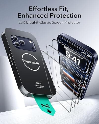 ESR 3 Pack for iPhone 17 Pro Max Screen Protector, Military-Grade Shatterproof, 9H Hardness, Full Coverage Tempered Glass with Ultra Fit Tray thumbnail 2
