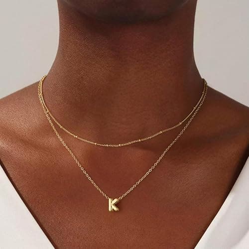 Thaivor Initial Necklaces for Women 14K Gold Plated Bubble Letter Necklace Layered Dainty Cute Choker Pendant Stack Jewelry Fashion Accessories Teen Trendy Gift thumbnail 2