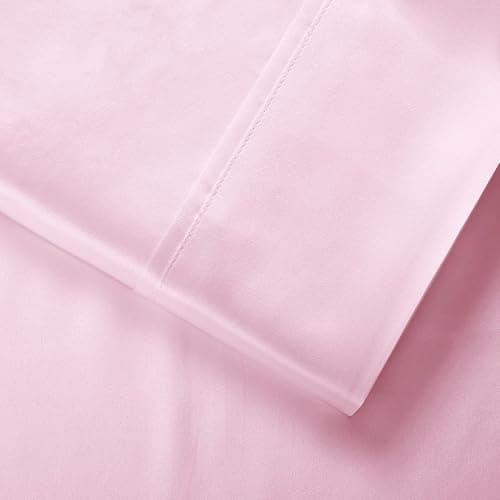 Silk like Satin Sheets, Full Size Bed Sheet Set, Pink, 4 Piece | Deep Pocket, Soft Cooling Feel, 360-Degree Elastic & 4 Corner Straps, Skin & Hair Friendly, Hypoallergenic thumbnail 6