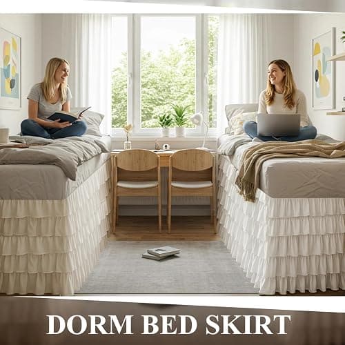 Mindsoft Multi Ruffled Bed Skirt Twin XL 32 Inch Drop Dorm Room Bed Skirt White Microfiber Easy Fit Dust Ruffle for College Dorm(White,Twin XL, 32 Inch Drop) thumbnail 7