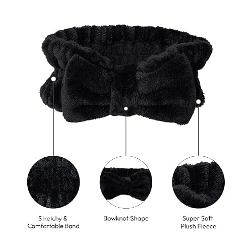 Red by Kiss Spa Headband for Washing Face Facial Makeup Bow Head Band Soft Plush Fleece Stretchy Head Wraps for Women Shower Bath Washing Face Mask (BLACK) thumbnail 4