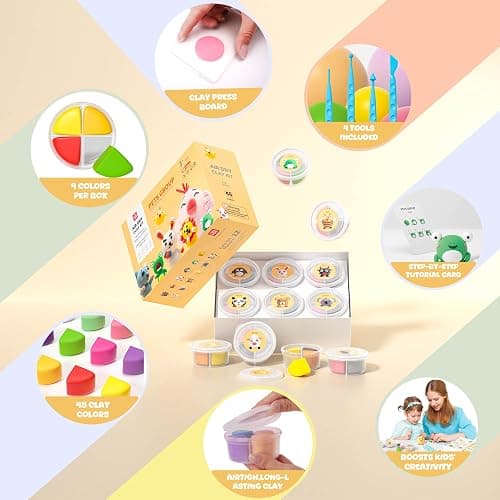 Air Dry Clay Kit - Modeling Clay for Kids mit Sculpting Tools und Tutorial, Ultra Light & Soft, Safe & Non-Toxic, DIY Model Magic Clay 12 Cans 48 Colors, Creative Art Crafts Toys Gifts for Girls Boys thumbnail 4
