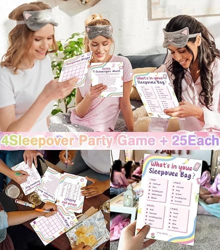 Mecholey Sleepover Party Supplies for Girls, 4Funny Girls Night Games Sleep Over Essentials for Slumber Party Supplies thumbnail 6