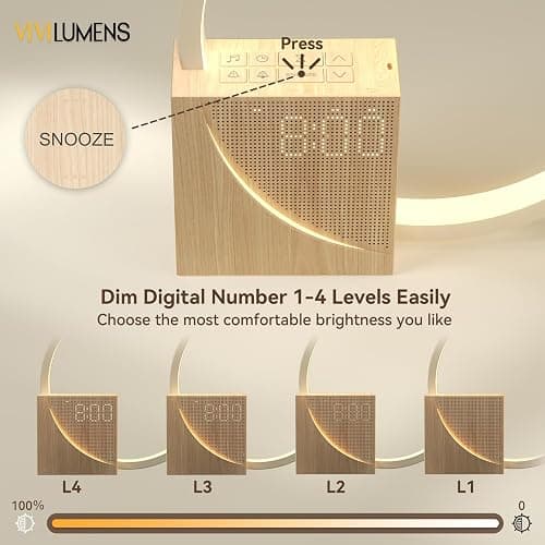 Vivilumens Sunrise Alarm Clock for Heavy Sleepers Adults, Wake-up Light, Sleep Aid 10 White Noise Sound Machines with 30/60/90 Timer, 3 Level Dimmable Touch Table Lamp with Snooze USB Charger Port thumbnail 7