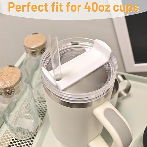 Fabenyok 40 OZ Tumbler Lid Replacement Fit for Stanley Cup, 2 Pack Clear Replacement Lids Fit for Stanley Travel Tumbler, Spill Proof Tumbler Covers for Stanley Cup Accessories (Clear - White) - Clear - White thumbnail 7