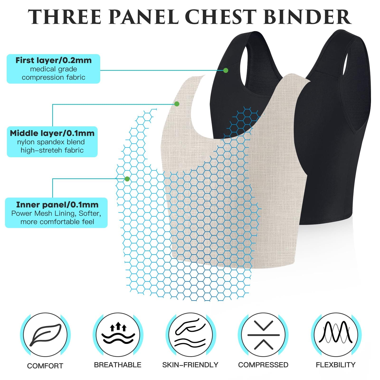XUJI Half Chest Binder for Transgender Compression - FTM Pullover Design Binder thumbnail 4