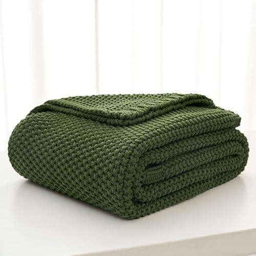 Longhui bedding Chunky Cable Knit Throw Blanket Lightweight Olive Green 100% Organic Cotton Blanket for Sofa Couch Bed Baby Nursery, Rustic Shabby Chic Modern Farmhouse, 51” x 63” Give Laundering Bag thumbnail 3