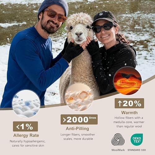 Rahhint Alpaca Wool Fingerless Gloves for Men Women Double-Layer Winter Gloves Warm Windproof Knitted for Typing Driving thumbnail 2